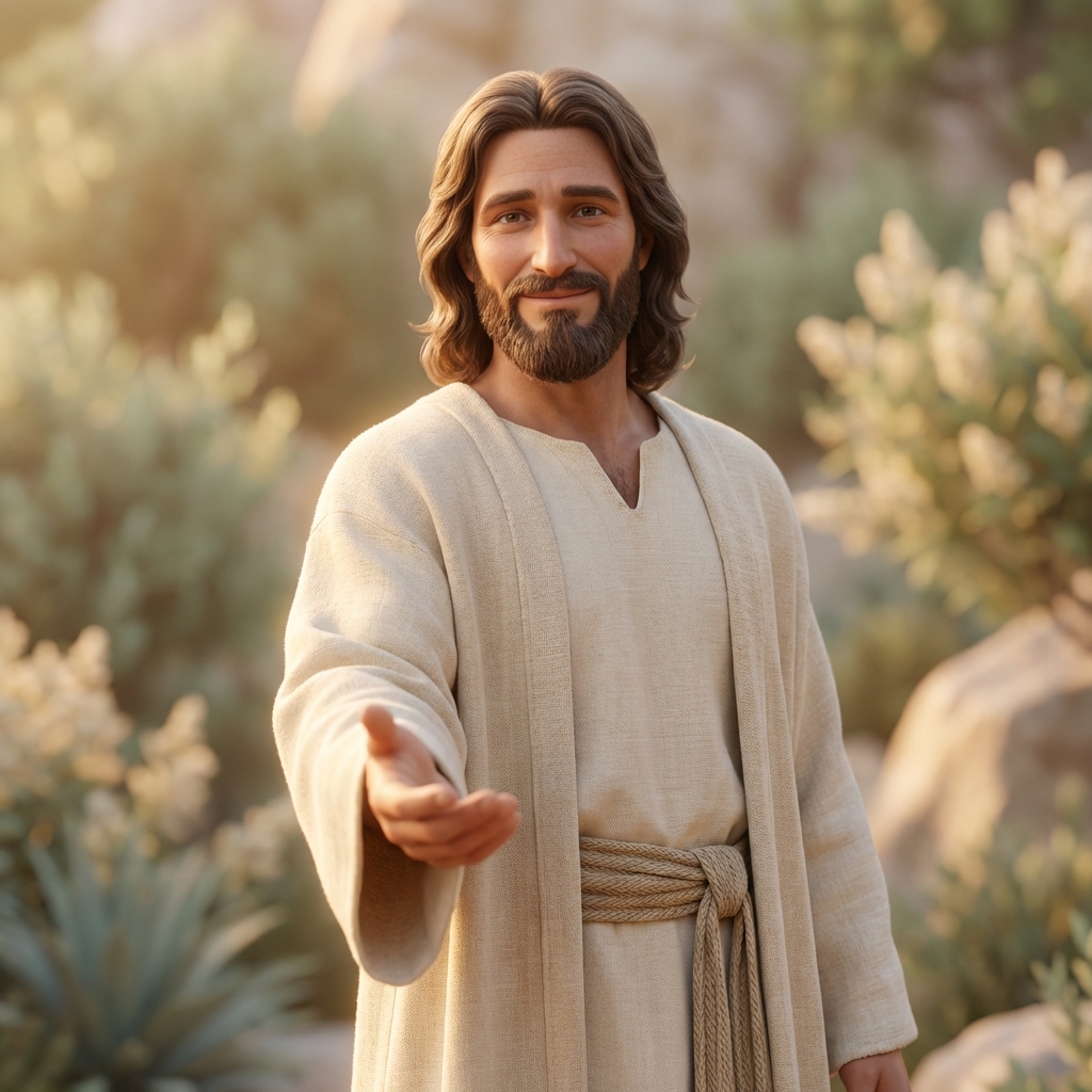 Kind and friendly Jesus 3D illustration